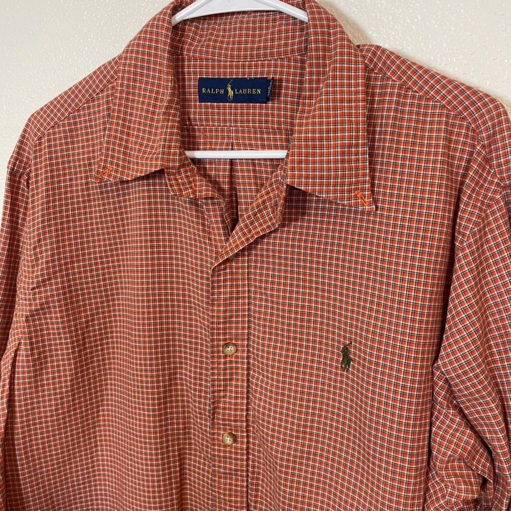 Ralph Lauren Mens X-Large Orange Plaid Long Sleeve Button Down Shirt